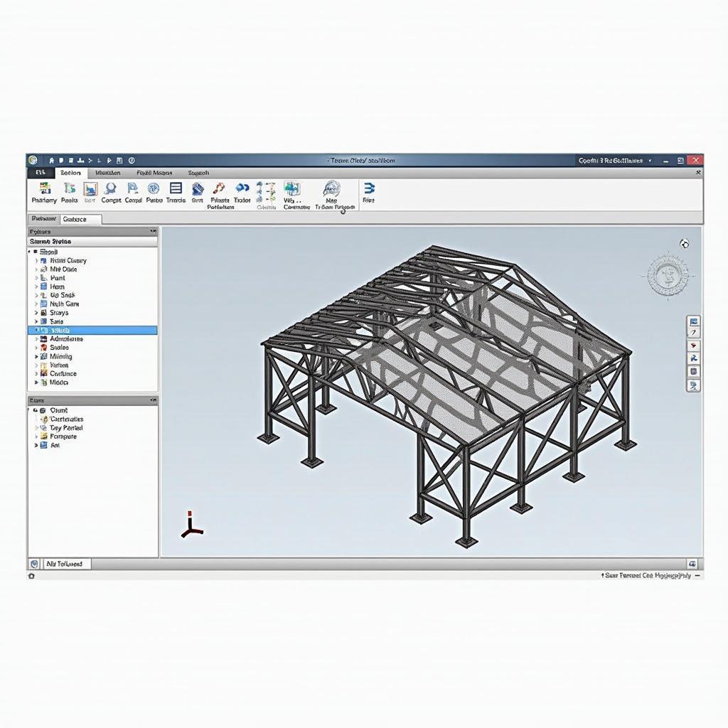 Giao diện tổng quan của Tekla Structures 2018 hiển thị mô hình 3D kết cấu thép chi tiết, minh họa khả năng mô hình hóa BIM mạnh mẽ