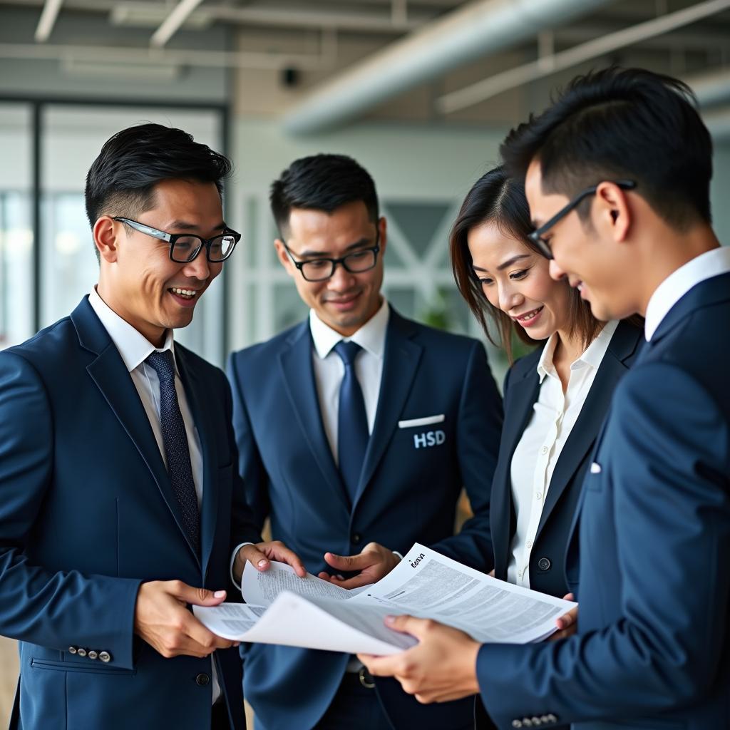 Đội ngũ nhân viên HSD Việt Nam tư vấn cho khách hàng về sắt thép